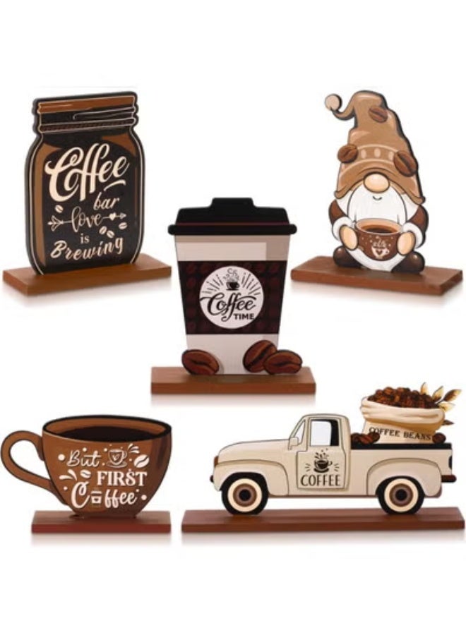 fantasize Coffee Bar Decor Sign, Farmhouse Wood Set for Coffee Stations, Rustic Table Centerpiece, Kitchen Tiered Tray, Home Decor, 5Pcs - Image 1